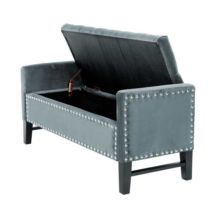 Upholstered Velvet Bench With Shoe Storage - Slate Blue