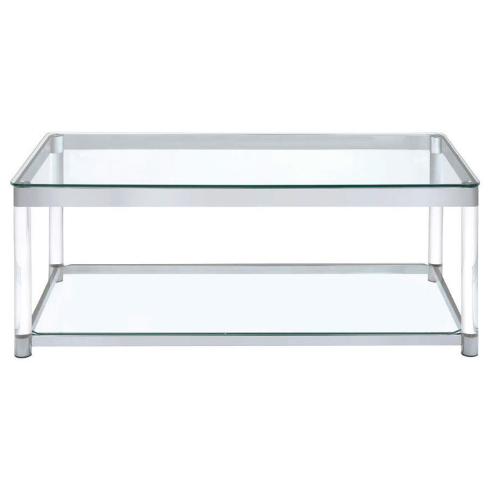 Anne - Coffee Table With Lower Shelf - Chrome And Clear - Simple Home Plus