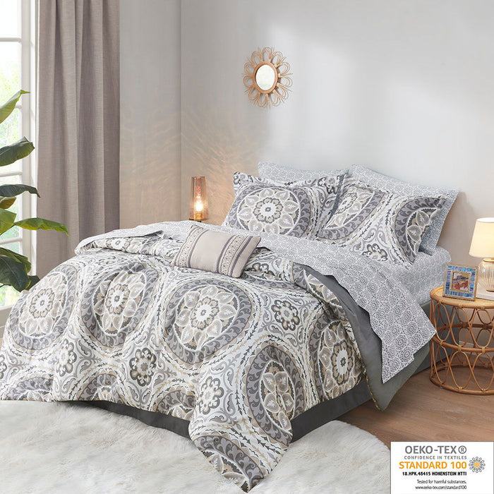 Serenity - Queen Complete Comforter And Sheet Set - Taupe