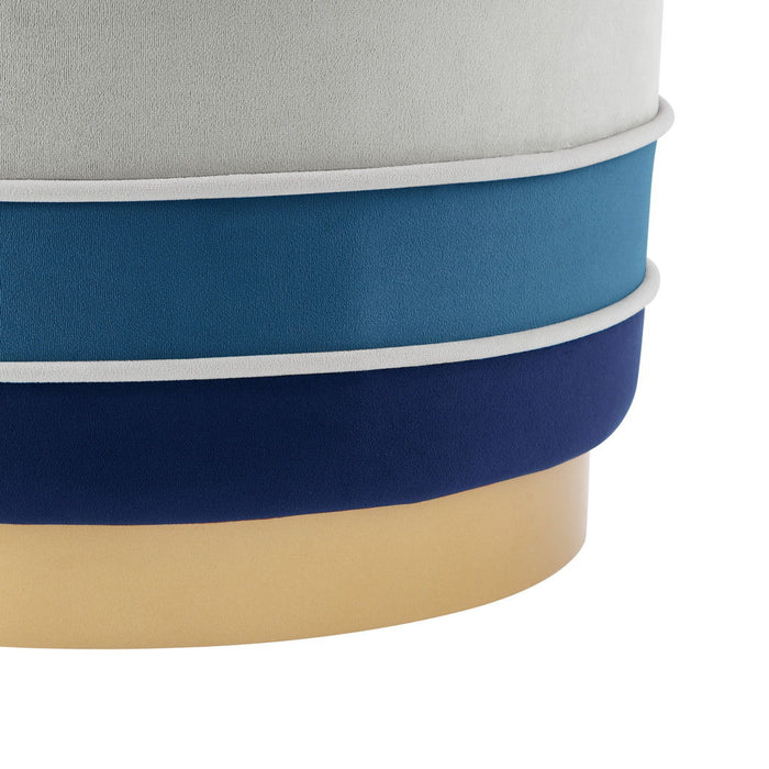 Velvet Round Striped Ottoman - Blue / Gold