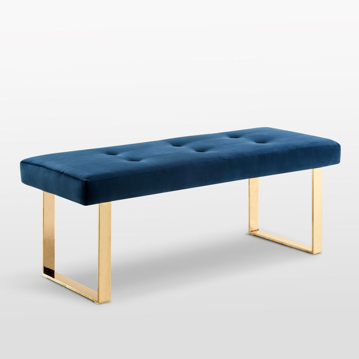 Velvet Upholstered Bench - Navy Blue / Gold