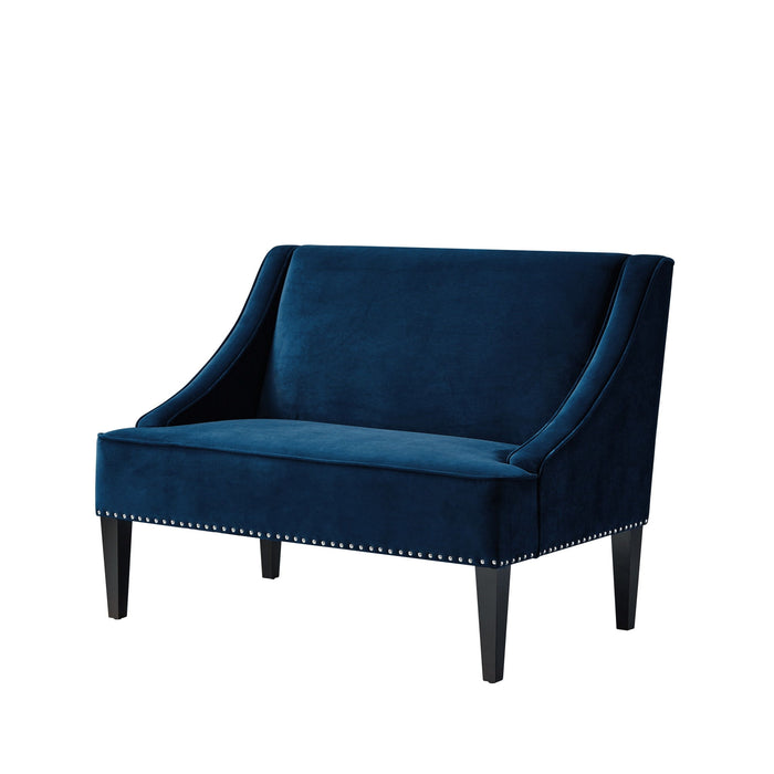 Upholstered Velvet Bench - Navy Blue / Brown