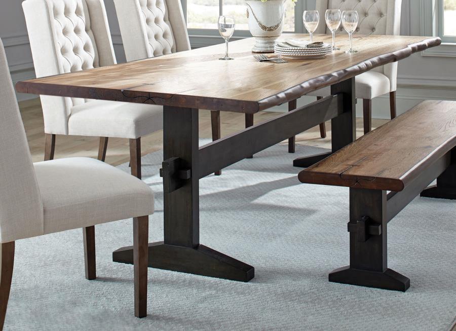 Bexley - Live Edge Trestle Dining Table - Natural Honey And Espresso - Simple Home Plus