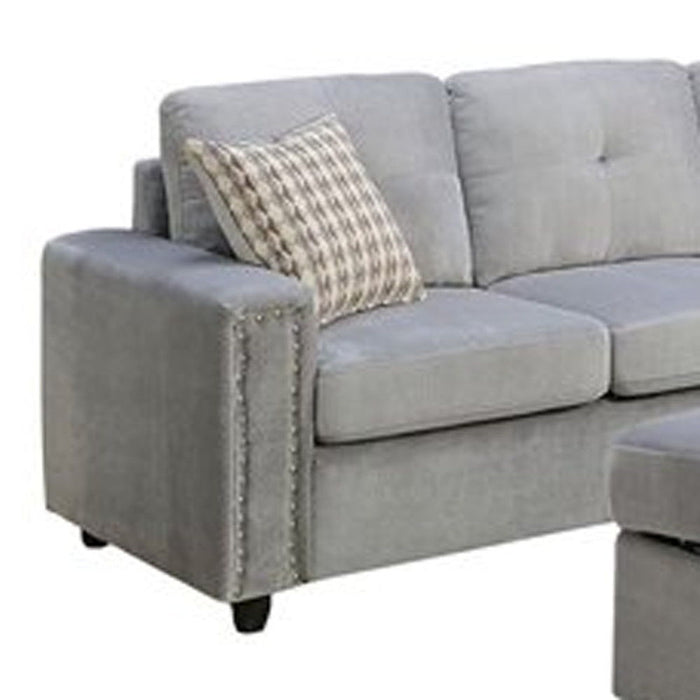 Stationary L Shaped Sofa And Chaise - Gray Velvet