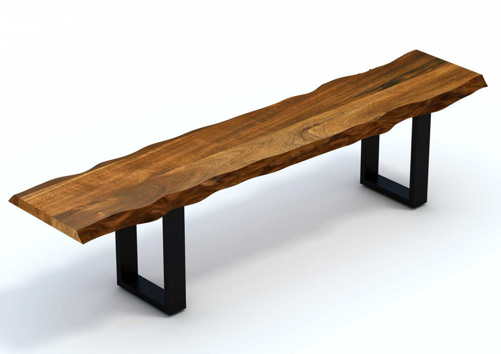 Live Edge Acacia Wood Bench With Black Metal Legs - Brown