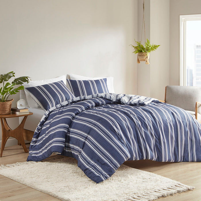 Cobi - King Striped Reversible Comforter Set - Navy