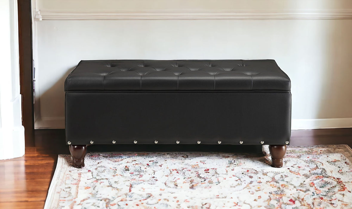 Upholstered Faux Leather Bench With Flip Top - Black / Brown