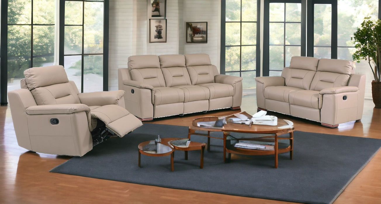 Three Piece Indoor Genuine Leather Five Person Seating Set - Beige