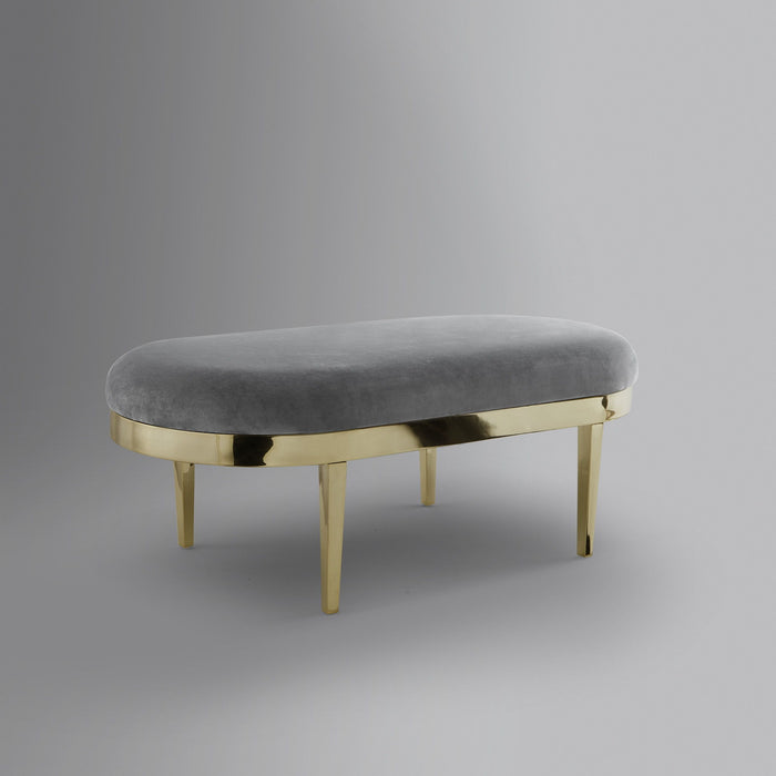 Upholstered Velvet Bench - Gold / Gray