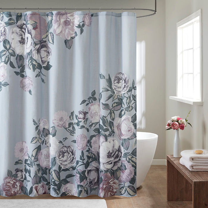 Charisma - Floral Printed Shower Curtain - Gray