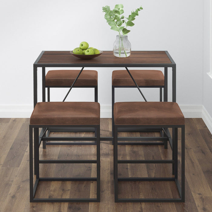 Modern Geo Walnut Five Piece Bar Set - Dark Brown