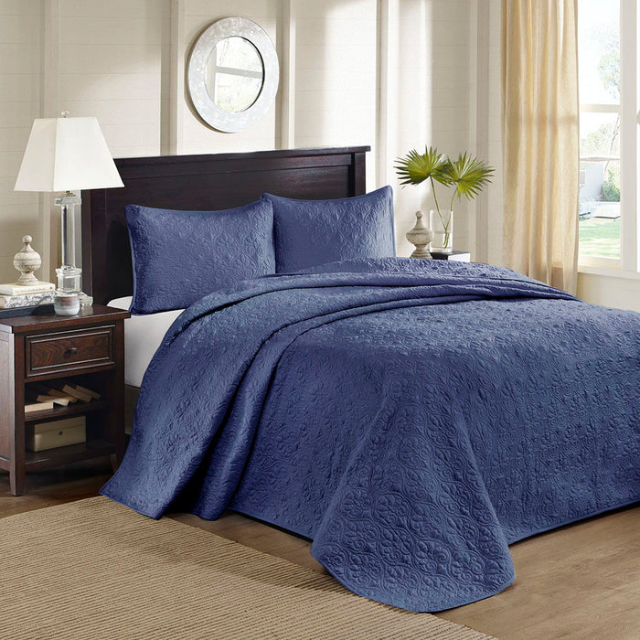 Quebec - Queen Reversible Bedspread Set - Navy