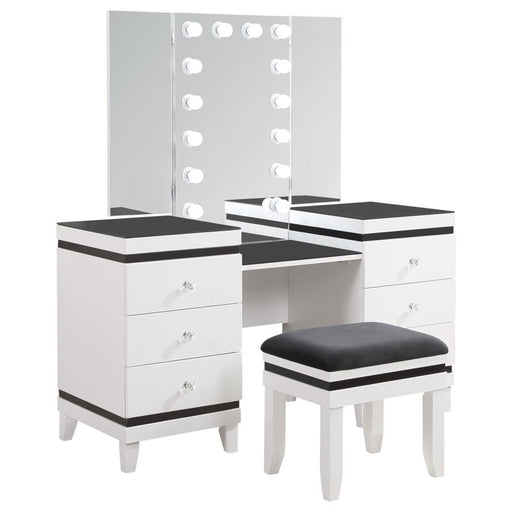 Talei - 6-Drawer Vanity Set With Hollywood Lighting - Black And White - Simple Home Plus