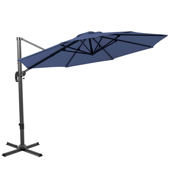 Polyester, Round Tilt Cantilever Patio Umbrella With Stand - Navy Blue