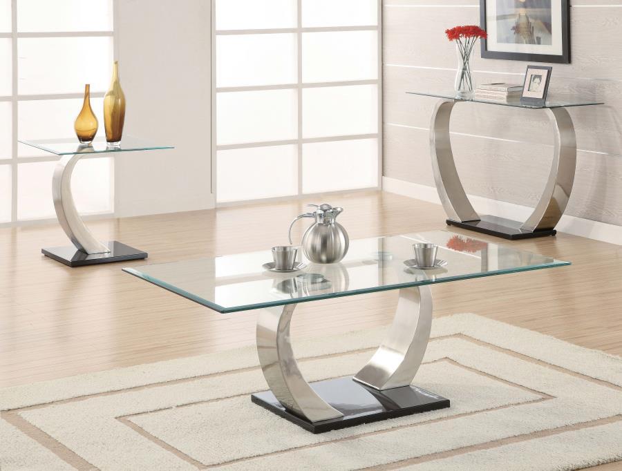 Pruitt - Glass Top End Table - Clear And Satin - Simple Home Plus