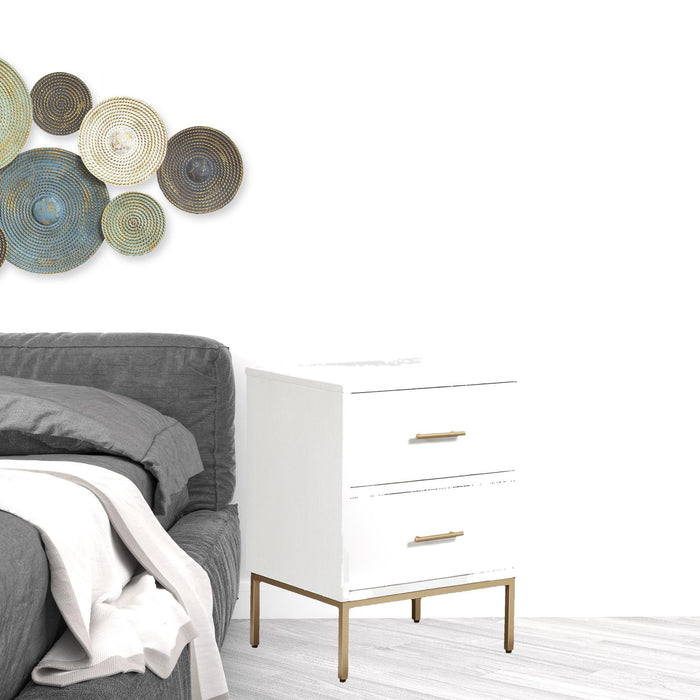 Lines 2 Drawer Nightstand - White / Gold