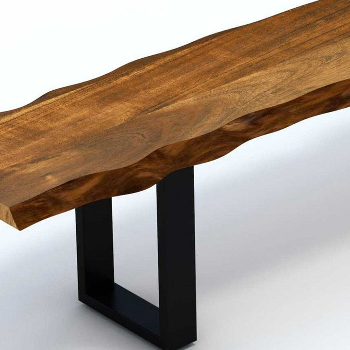 Live Edge Acacia Wood Bench With Black Metal Legs - Brown