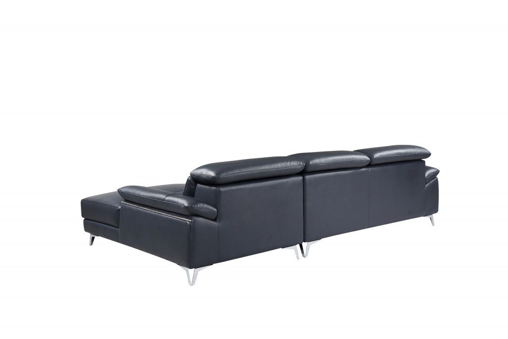 Italian Leather L Shaped Two Piece Sofa And Chaise Sectional - Navy Blue