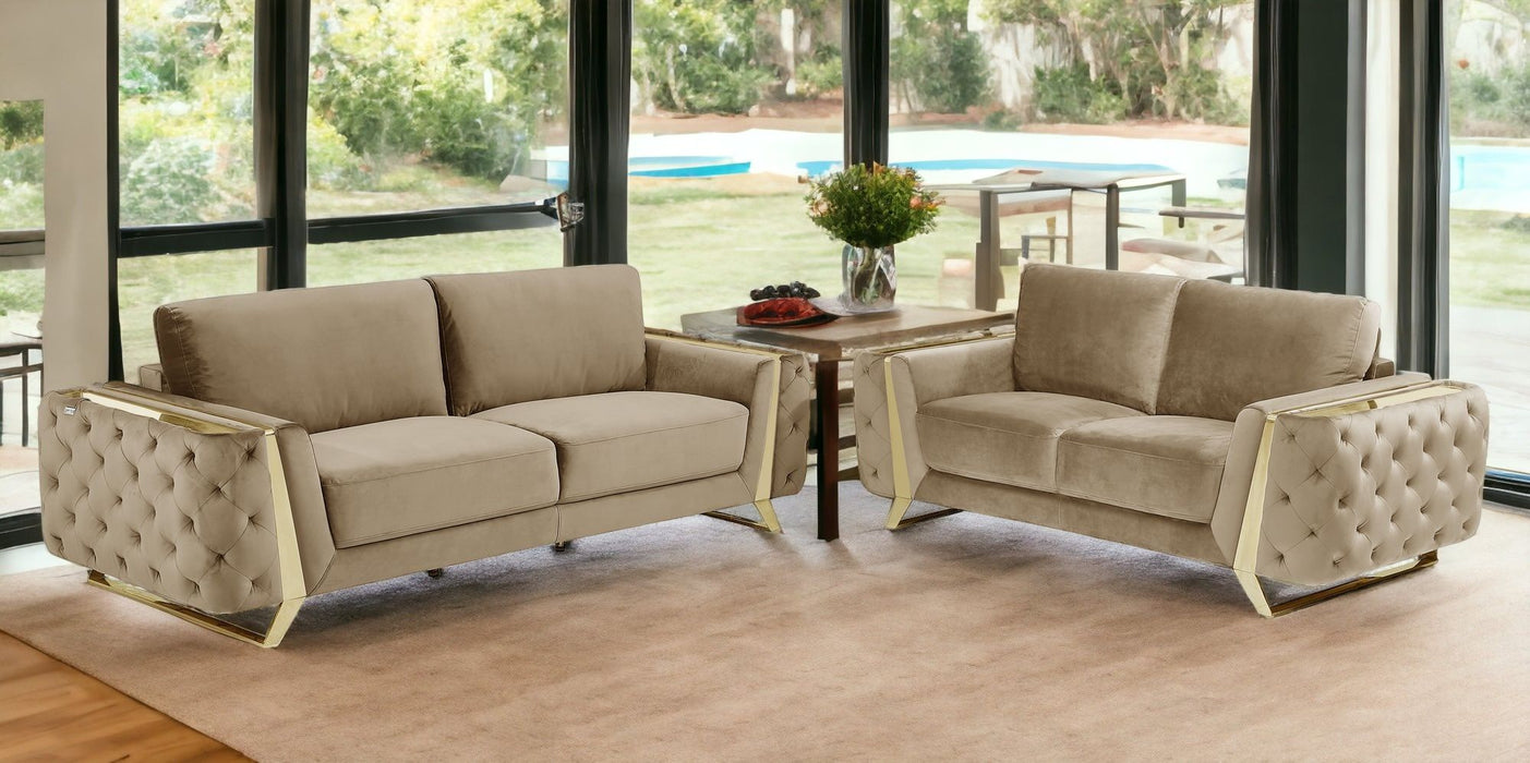 2 Piece Indoor Velvet Five Person Seating Set - Beige