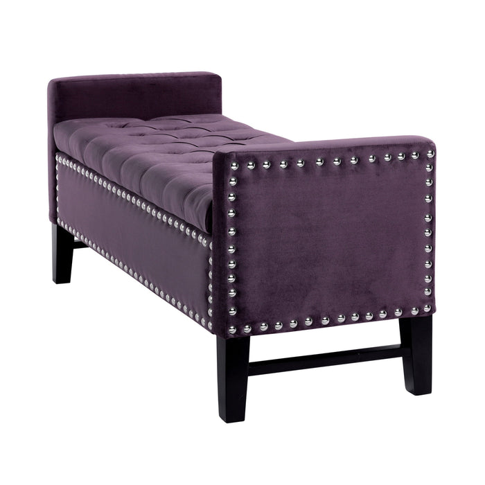 Upholstered Velvet Bench With Flip Top - Plum / Black