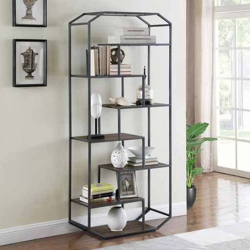 Leland - 6-Shelf Bookcase - Rustic Brown And Dark Gray - Simple Home Plus