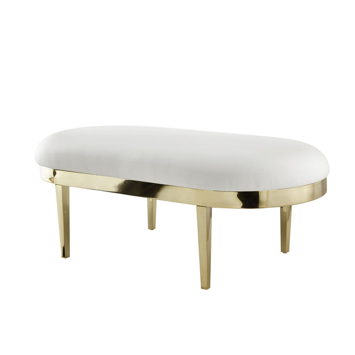 Faux Leather Bench Upholstered - White / Gold