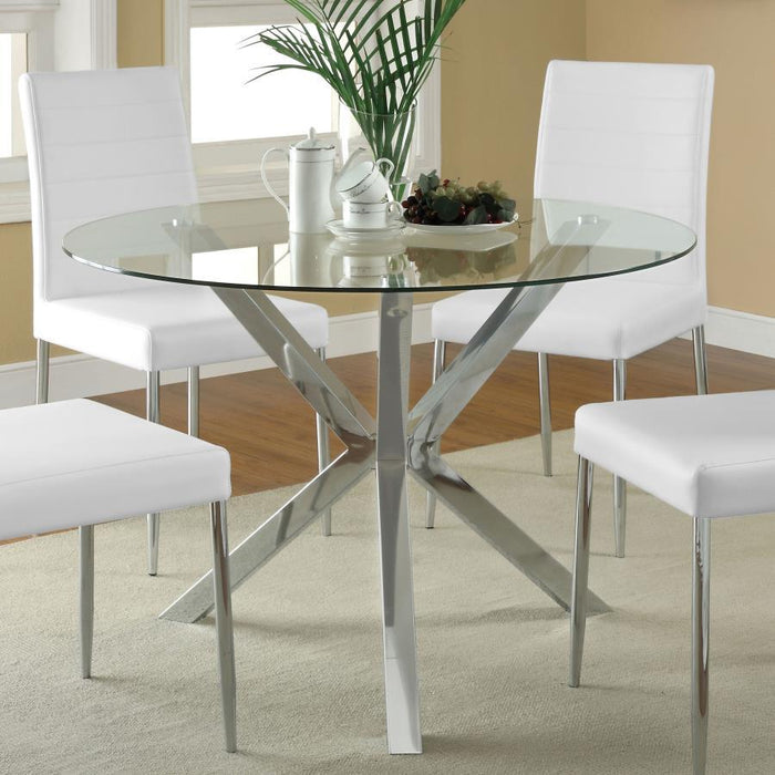 Vance - Glass Top Dining Table With X-Cross Base - Chrome - Simple Home Plus