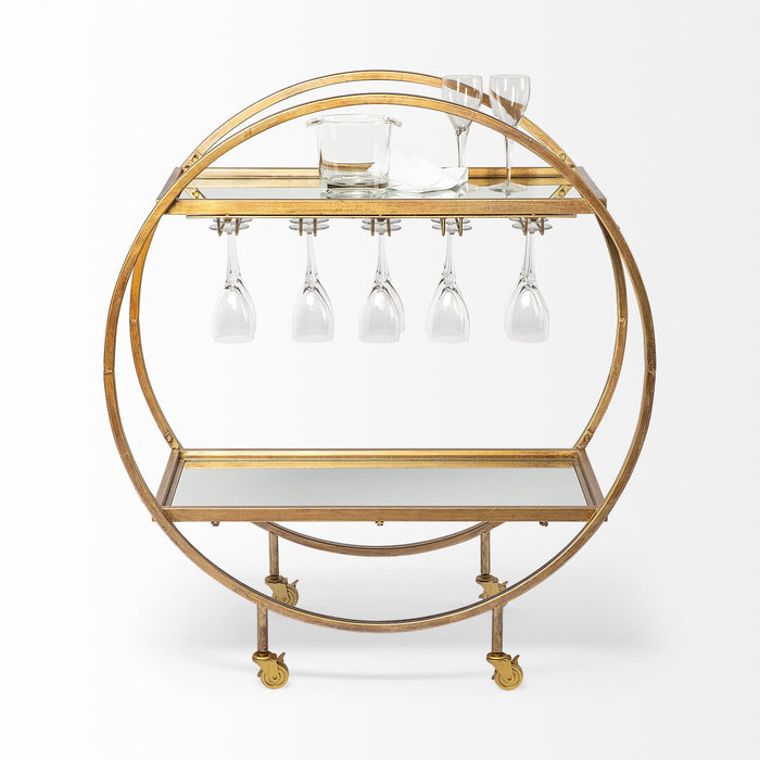 Showstopper Circular Rolling Gold Bar Cart - Gold