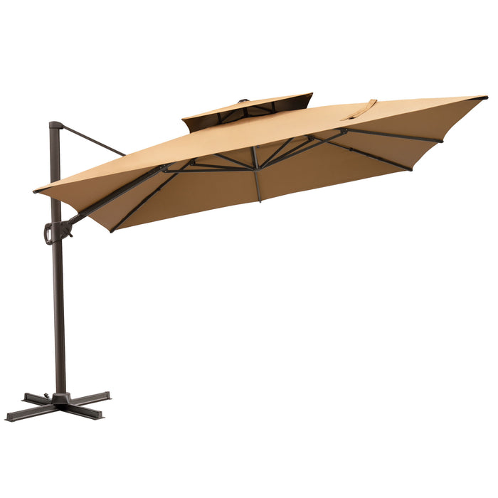 Round Tilt Cantilever, Patio Umbrella With Stand - Tan