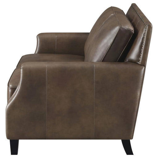 Leaton - Upholstered Recessed Arms Loveseat - Brown Sugar - Simple Home Plus