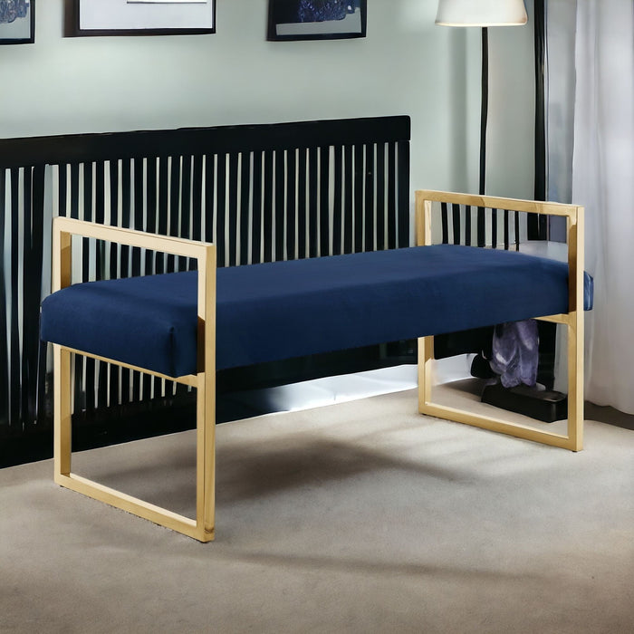 Velvet Upholstered Bench - Gold / Navy Blue