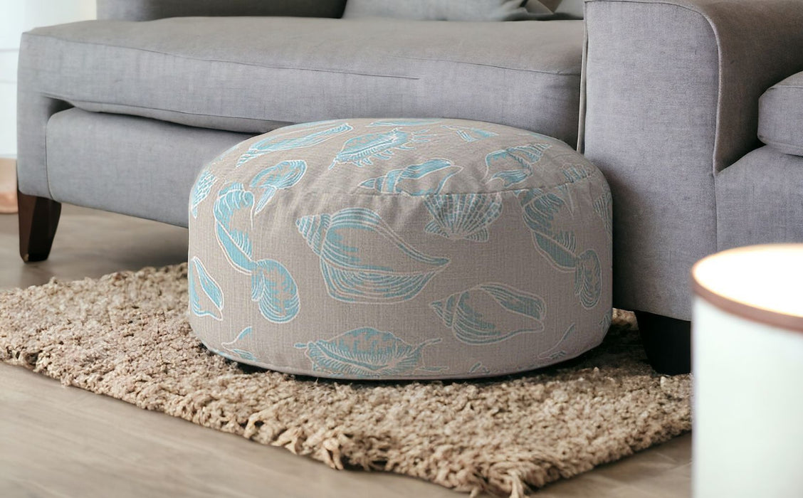 Canvas Round Seashell Pouf Cover - Blue