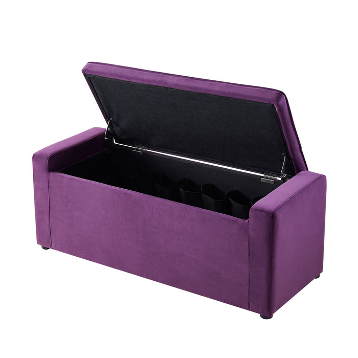 Upholstered Velvet Bench With Flip Top - Purple / Black