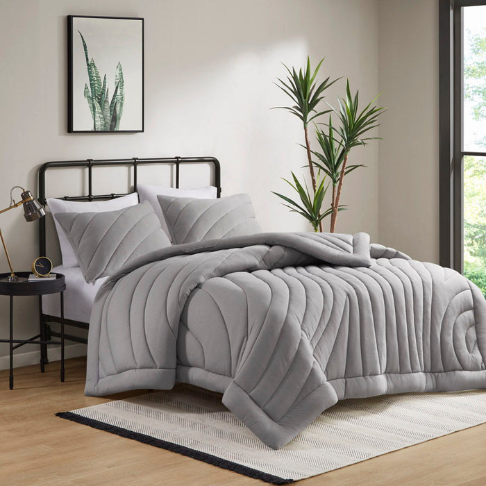 Juniper - Poly Jersey Puffy Comforter Set - Gray