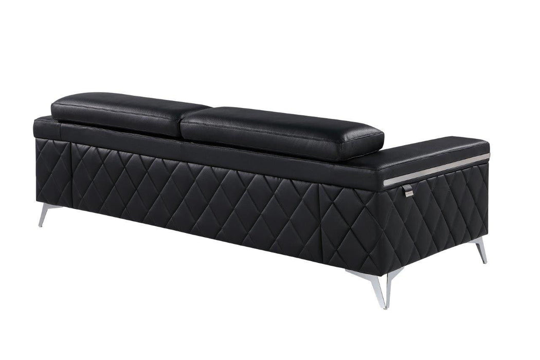 Sofa With Silver Legs Italian Leather - Black