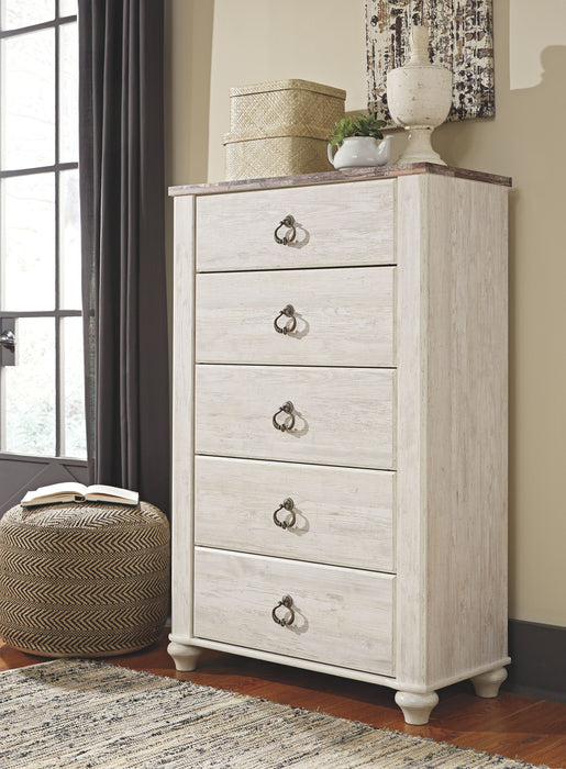 Willowton - Brown / Beige / White - Five Drawer Chest - Simple Home Plus