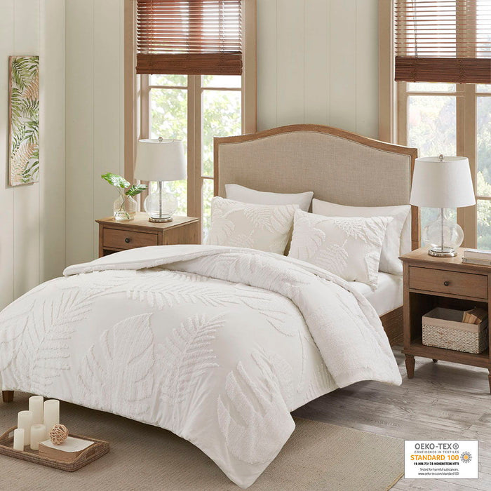 Bahari - King 3 Piece Tufted Palm Comforter Set - Off White