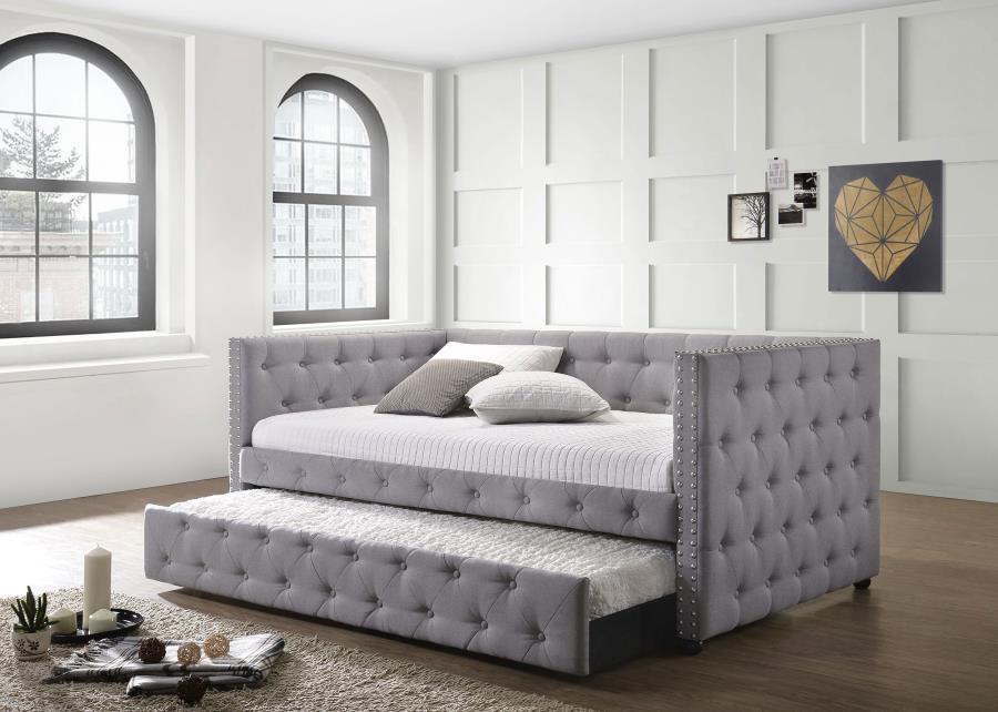 Mockern - Tufted Upholstered Daybed With Trundle - Gray - Simple Home Plus