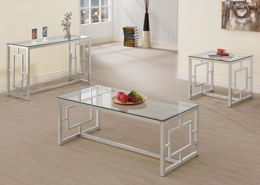 Merced - Rectangle Glass Top Sofa Table - Nickel - Simple Home Plus