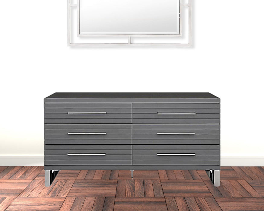 Solid Wood Six Drawer Dresser - Gray