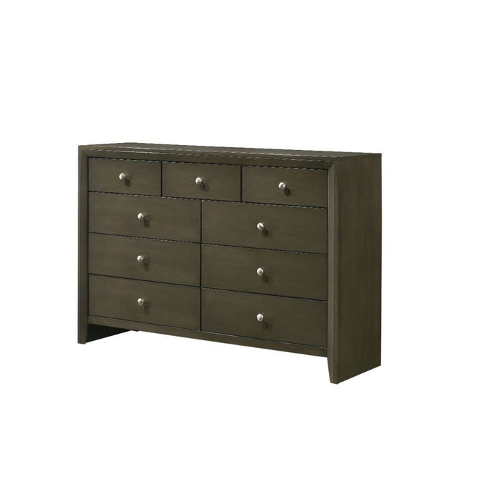 Solid Wooden Nine Drawer Triple Dresser - Gray