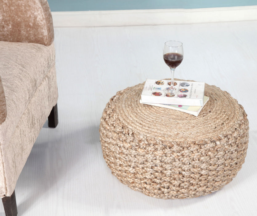 Jute Round Ottoman - Tan