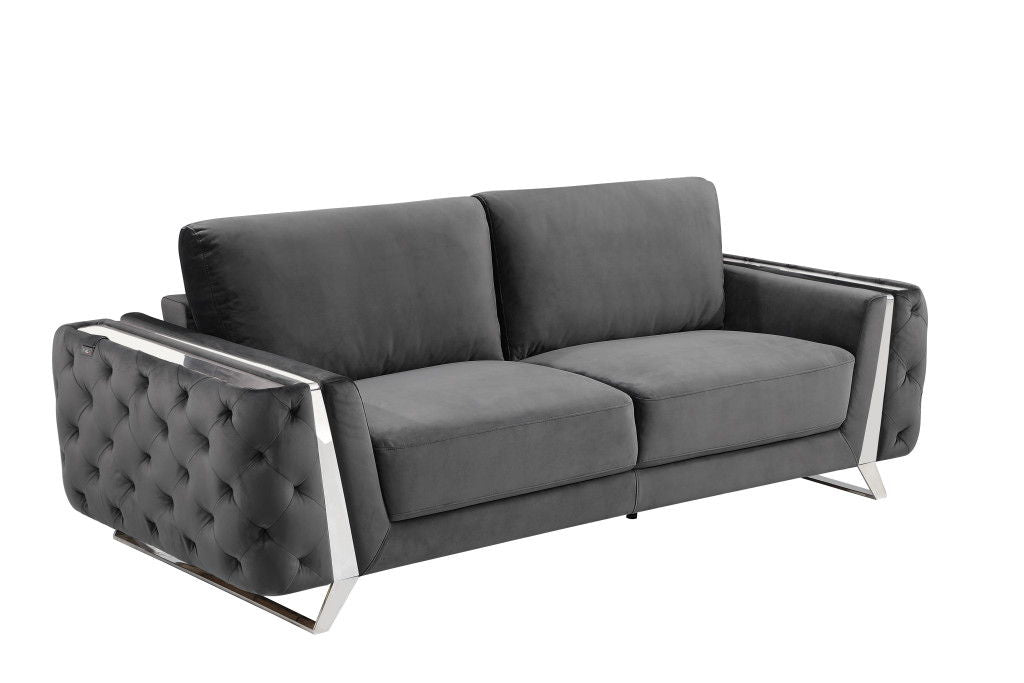 Three Piece Indoor Velvet Six Person Seating Set - Dark Gray