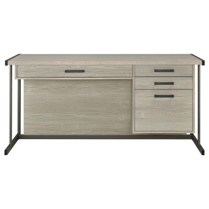 Loomis - 4-Drawer Rectangular Office Desk - Whitewashed Gray And Gunmetal - Simple Home Plus