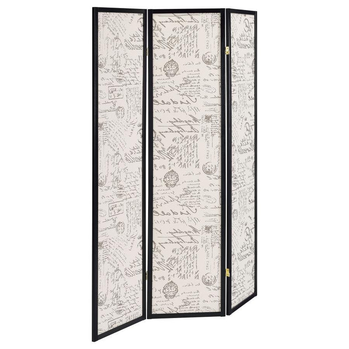 Felice - 3-Panel French Script Print Folding Screen - Espresso - Simple Home Plus