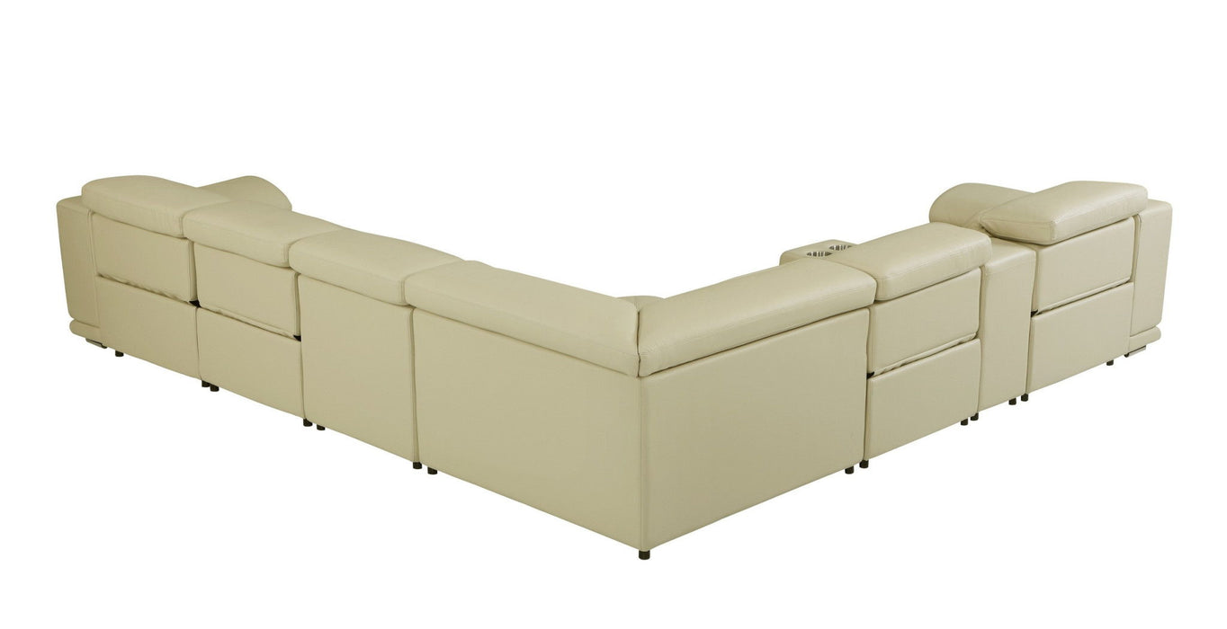 Italian Leather Power Reclining U Shaped Seven Piece Corner Sectional With Console - Beige