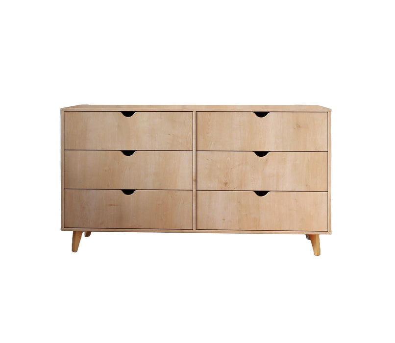 Scoop Handle Six Drawer Double Dresser - Natural