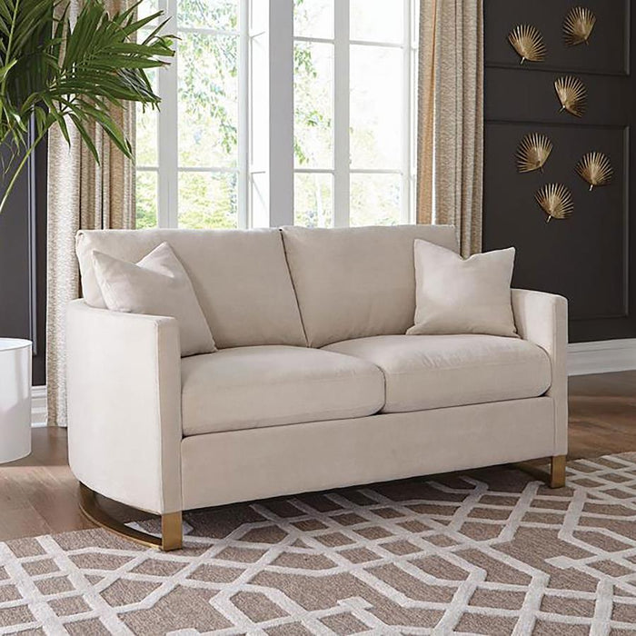 Corliss - Upholstered Arched Arms Loveseat - Beige - Simple Home Plus