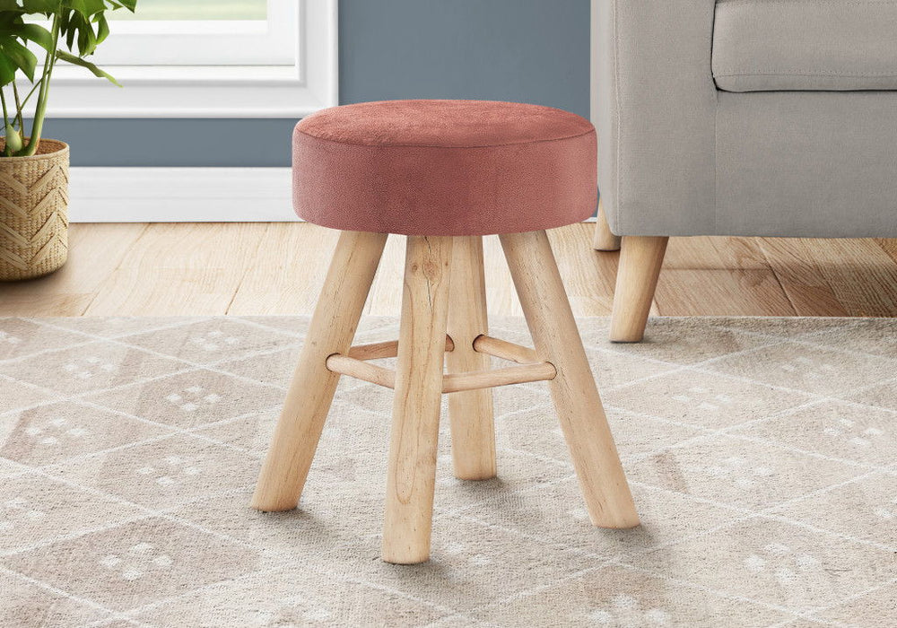 Velvet And Natural Round Ottoman - Pink