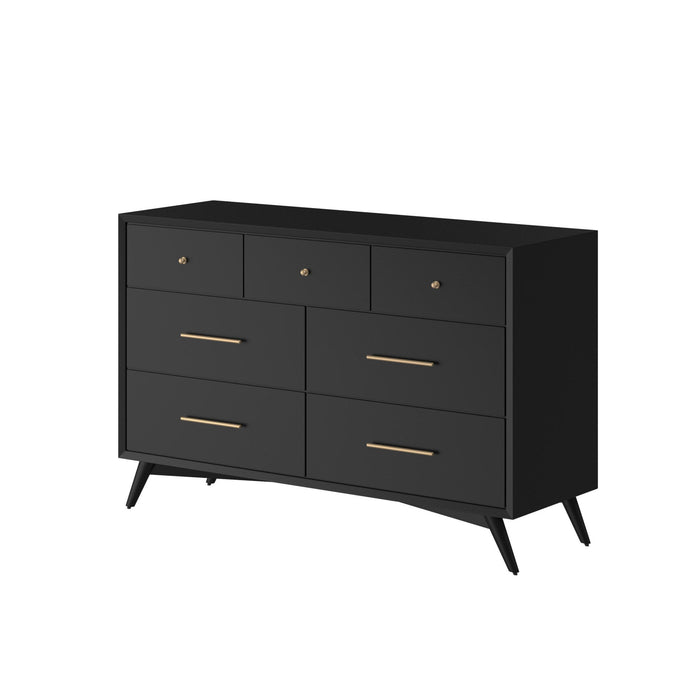 Solid Wood Seven Drawer Double Dresser - Black